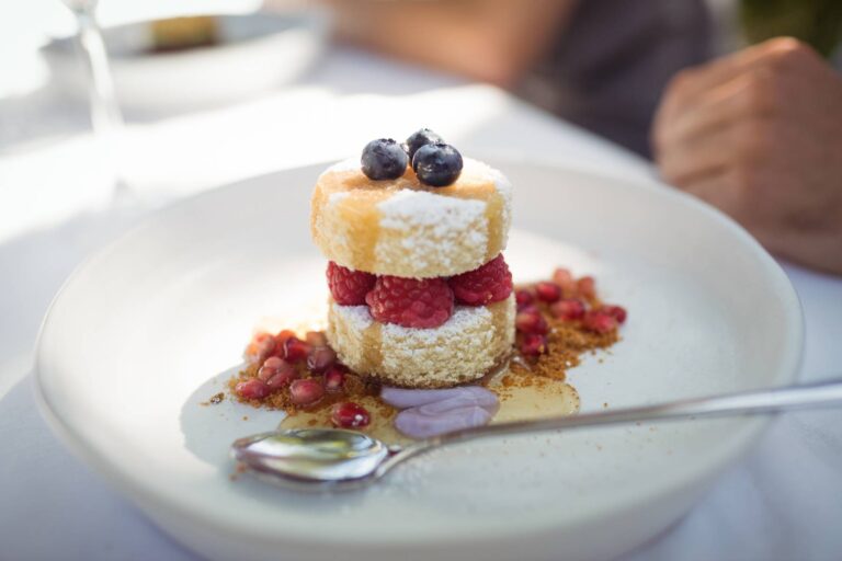 Close-up of dessert in plate at restaurant